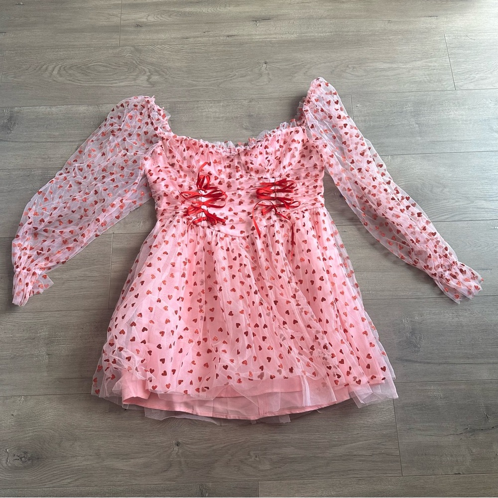EUC Pink Heart Patterned babydoll mini Dress